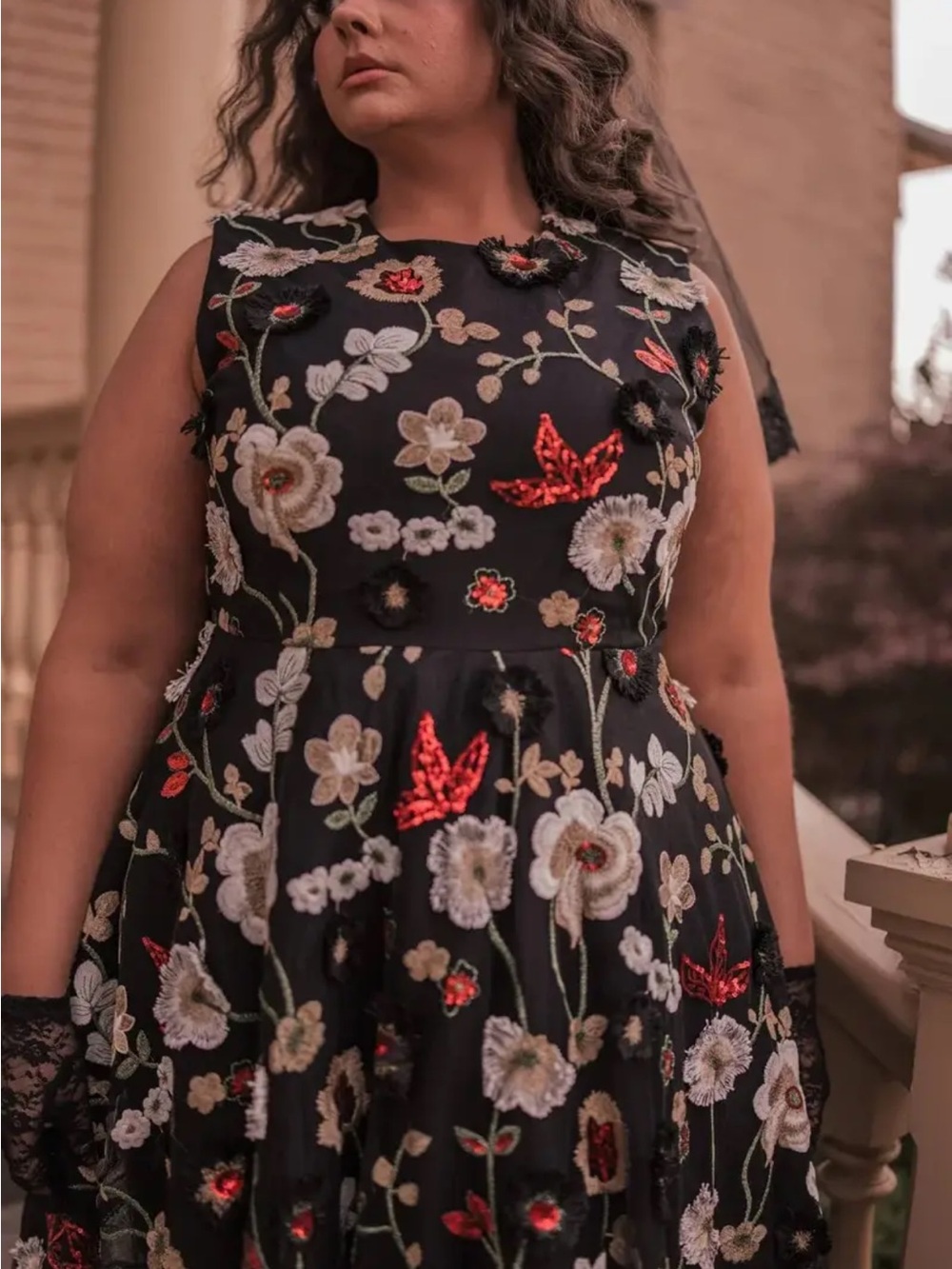 NWT Jessakae Black Floral Embroidered A-Line Dress